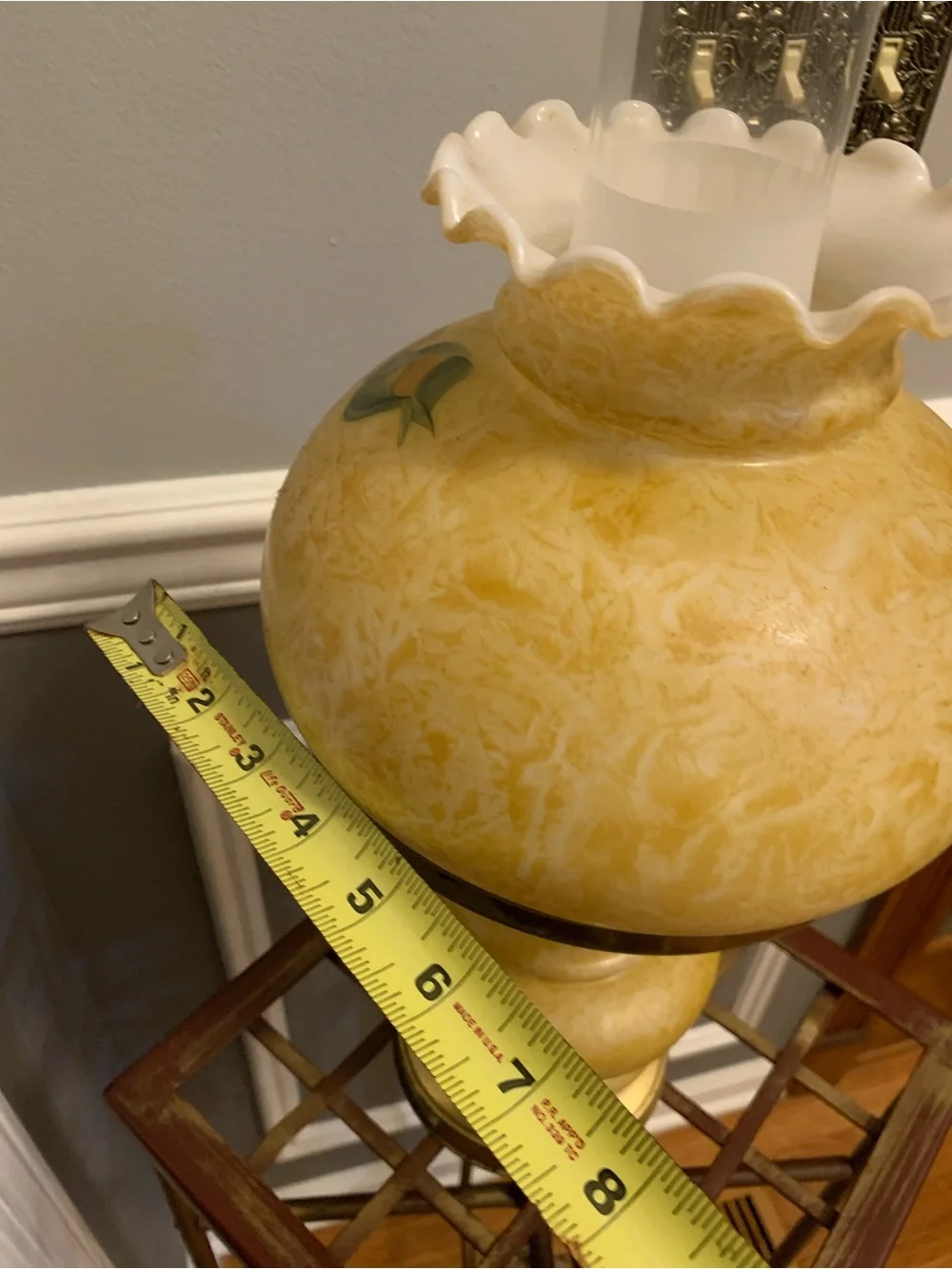 Hurricane Parlor Lamp 3-Way 18” Tall Hand Painted Floral Victorian Style